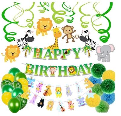 China Jungle/Safari Animals Birthday Banner/Safari Animals Theme Happy Animals Party Top Selling Hanging Swirls Jungle Party Supplies Set for sale