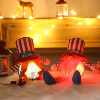 China Handmade Plush Faceless Independence Day 2021New Fabric Design 4th of July Led Light Gnome Doll Decorations Gifts for sale