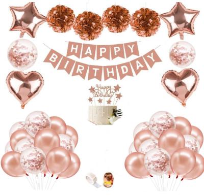 China Unique Latex Rose Gold Happy Birthday Banner 18th 21st 30th Fortieth Fiftieth Birthday Party Decorations Set for sale