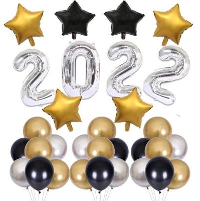 China Latex 2022 New Years Eve Party Gold Black Foil Number Balloon 2022 New Year Balloon Kits for sale