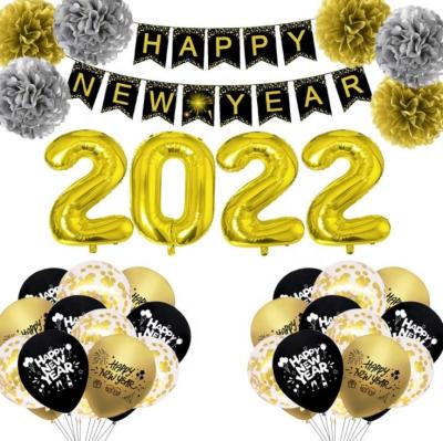 China Hot Paper Happy New Year Banner Gold Number 2022 Balloons Happy New Year Decorations 2022 Kits for sale