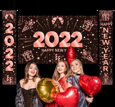 China Happy New Year Door Banners 2022 New Year's Eve Porch Sign Hanging Banner for New Year's Eve Party for sale