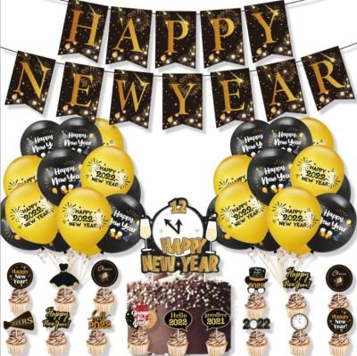 China Paper 2022 Happy New Year Black Gold Number Balloon 2022 Banner New Year's Eve Decoration for sale