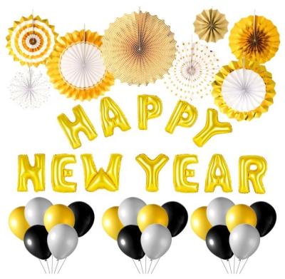 China 2020 Happy New Year Balloons Banner Gold Paper Latex Fans 2020 Happy New Years Balloon Decoration Kit for New Year Backdrop Decorations for sale