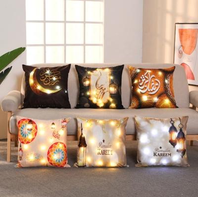 China Wholesale Simple Home Decorative Shapes LED Muslim Eid Ramadan Light Pillow Cover Pillow Case for sale