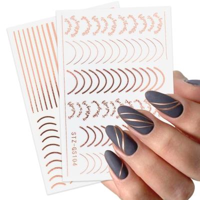 China Easy Apply Cheap Sale Decals Curl Colorful Manicure 3D Nail Polish Art Sliders Self Adhesive Nail Art Strips Decorations for sale