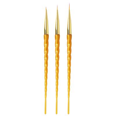 China Wholesale 3 PCS Finger Nail Beauty Gold Color Handle Acrylic Fine Nylon Hair Coating Brush Thin Nail Art for sale