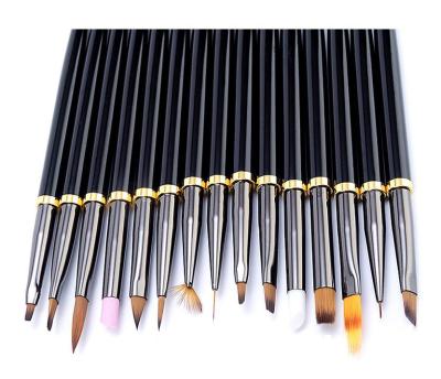 China Nail Art 15PCS Professional Black Color Metal Hair Gel Nail Gel Imported Nylon Brush Set for sale