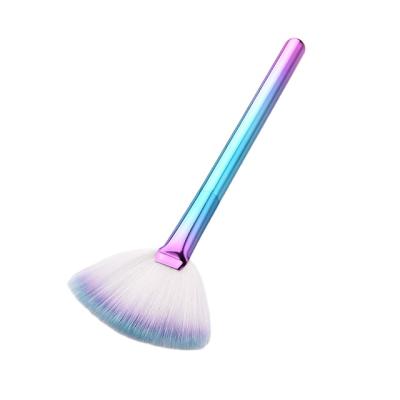 China Angular Blush Flat Brush High Light Colorful Synthetic Fiber Blue Plastic Handle Single Makeup Brush for sale