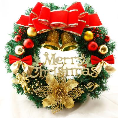 China Red Bow Gold Bell Weave Merry Christmas Red Bow Gold Bell 30cm Christmas Wreath Wholesale Rings for sale