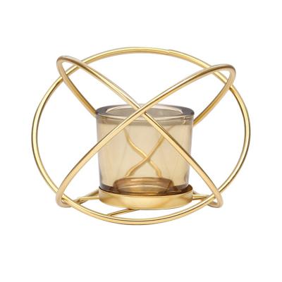 China Wholesale Custom Container Gold Iron Candle Holder Geometric Wrought Iron Candle Holder For Home Decor for sale