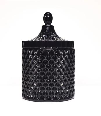 China Fashion Black Matte Candle Jar Storage Luxury Glass Candle Containers Black Matte Candle Jars With Lid for sale