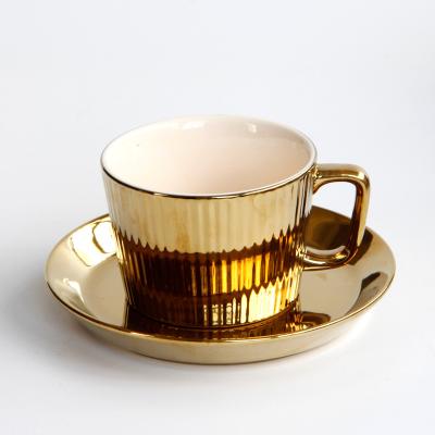 China Disposable European Luxury Cup Gold Plated Ceramic Coffee Mug With Saucer for sale