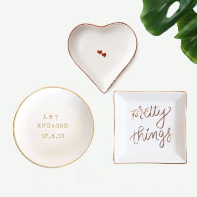 China Wholesale Custom Cheap Ceramic Square Round Porcelain Tray Heart Ring Dish Jewelry Ring Dish Ceramic Ring Dish for sale