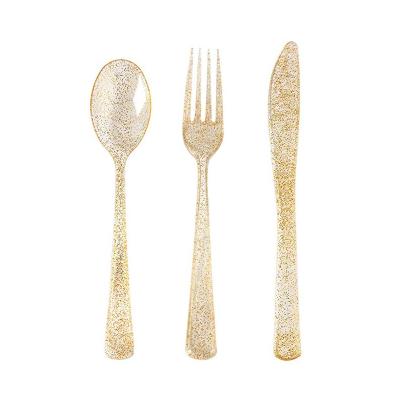 China Hot Selling Stocked Cheap Biodegradeable PVC Gold Disposable Plastic Flatware Set for sale