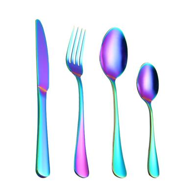 China Wholesale Stocked Colorful Stainless Steel Rainbow Flatware Flatware Cutlery Sets Travel For 4 Pieces for sale