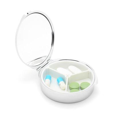 China Personalized Small Pill Box With Mirror Dispenser Brands Small Metal Travel Pill Box 3 Compartments for sale