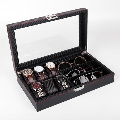 China Luxury 6 Sunglasses Storage Box Watch Box + 3 Glasses Sunglasses Storage Box Display Watch Packaging Gift Box Carbon Fiber for sale