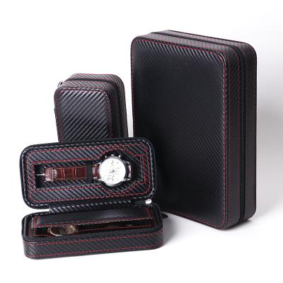 China Wholesale Custom Luxury Carbon Fiber Mens Watch Box Zipper Travel Watch Case Organizer Bag Luxury Men's Watch Box With Logo for sale