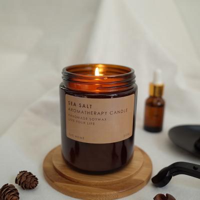 China New Design Scented Private Label Scented Lid Luxury Brown Glass Jar Candle for sale