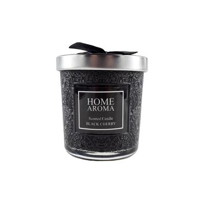 China Wholesale Luxury Black Glass Scented Jar Custom Wax Scented Candle for sale