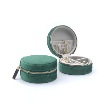 China Newest Round Emerald velvet jewelry storage Case Travel jewelry box Cute Gift jewelry box for sale