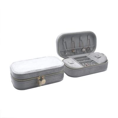 China Newest Personalized Jewelry Organizer Box Leather Organizer Luxury Velvet Jewelry Packing Travel Case With Zipper for sale