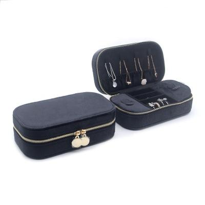 China Newest Black Elegance Leather Travel Jewelry Box Packing Luxury Velvet Joyero Jewellery Case for sale