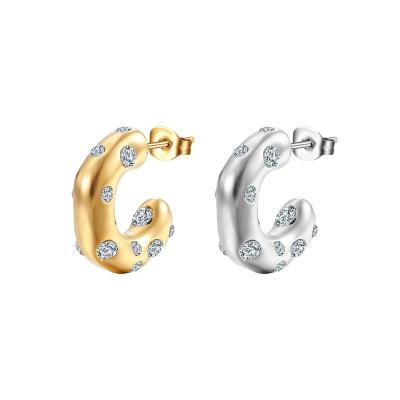 China 2023 New Arrival Fashion Jewelry Circle Hoop Earrings Metal FASHION Diamond Earrings Double C Gua Stainless Steel Luxury Zinc Alloy For Women for sale