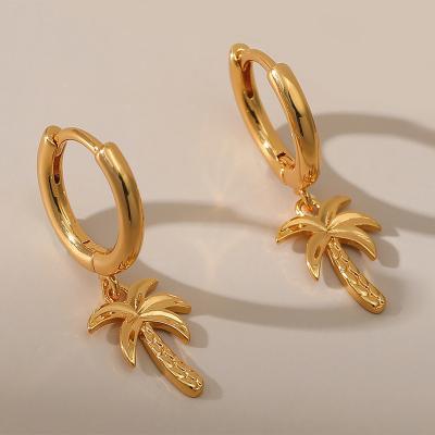 China 2023 Trendy Hypoallergenic Trendy Unique Chunky Hoop Earrings Luxury Geometric Coconut Tree Earrings Gold Plated Brass Gua For Women for sale