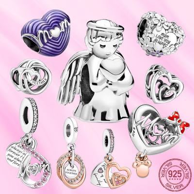 China 2023 New TRENDY 925 Sterling Silver Heart Mothers Day Charm Fit Pandora Bracelet Heart Beads DIY Jewelry For Mothers Day Gifts for sale