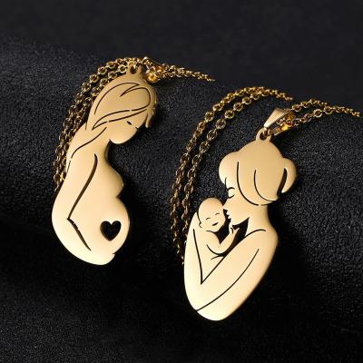 China Europe and America hot sale mothers day gifts fashion jewelry necklaces stainless steel jewelry gold plated mom baby necklaces for sale