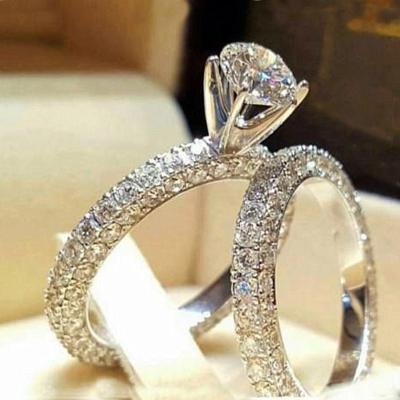 China Luxury Silver Engagement Rings Diamond Band Ring Classic Wedding Ring Jewelry Pave Cubic Zircon Color Anti Tarnish Zinc Alloy For Women 10pcs for sale