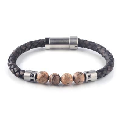 China FASHIONABLE Custom Beading Stone Men's Bead Bracelets Gemstone Leather Beaded Bracelet for sale