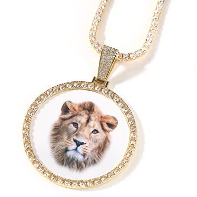 China 2023 New CZ Photo Round Shape Picture Necklace Custom Hiphop Jewelry Hiphop Jewelry Large Size FASHIONABLE Photo Pendant for sale