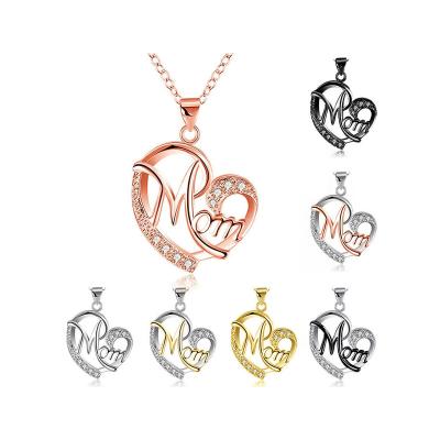 China FASHIONABLE Zircon Mom Necklace Zircon Heart Mom Necklace Two Tone Silver Gold Plated Letter Mothers Day Gift Two Mothers Day Pendant Necklace for Women 2023 for sale