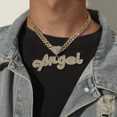 China Hot Selling Europe and America Hiphop Fashion Jewelry Alloy Necklaces Zircon Unisex Necklace Alphabet Pendant Cuban Chain Jewelry for sale