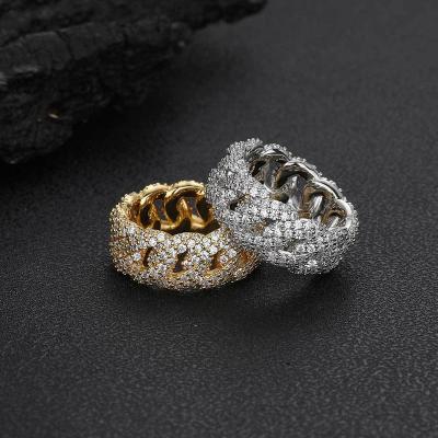 China Hiphop Plated Chain Chunky Jewelry Rings Iced Out Zircon Charm Cuban Ring For Women Men Finger Jewelry Gift Gold Brass Hiphop Fashion for sale