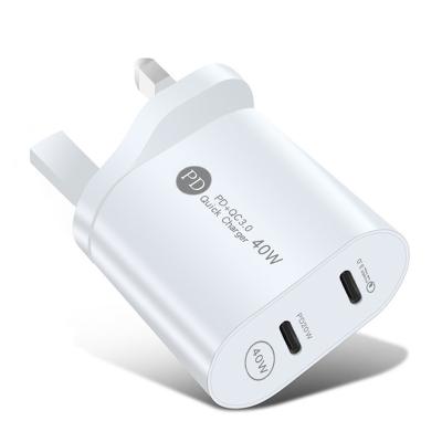 China New Design 40W Quick Charger 2 Type-c PD Port Port US EU AU UK Plug Fast Charger Travel Adapter for sale