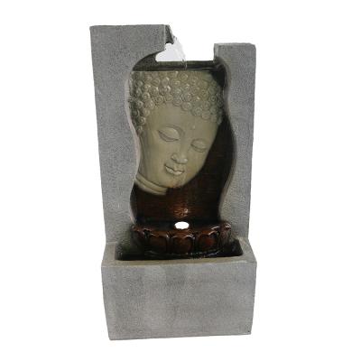 China Hotel Home Office Sells - Wholesale Indoor & Outdoor Relaxing Buddha Face Waterfall Fountain w/LED Light Zen Decor, Resin Light Water Fountain for sale