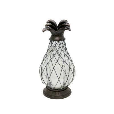 China Large Small Handmade Modern Home Garden Patio Decor Pineapple Iron Lantern With LED Candle for sale