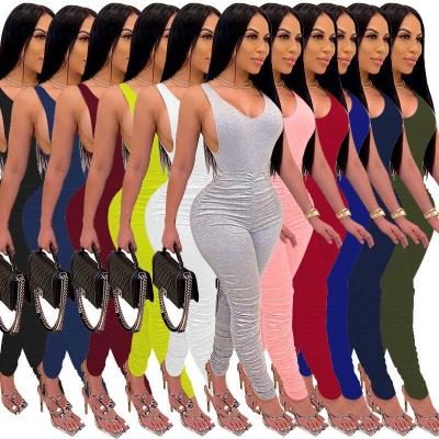 China Soild Sleeveless Deep V Bodycon Tights QUICK DRY V Bodysuit One Piece Suit And Stacked Pants Set Women Teams 2 Pieces for sale