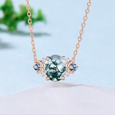 China Nickel-Free Lead-Free/100% natural Oval Moss Agate Pendant Chokers Necklace Women Alternative Alexandrite Opal Green Agate Vintage Nature Inspired Cluster Necklace for sale