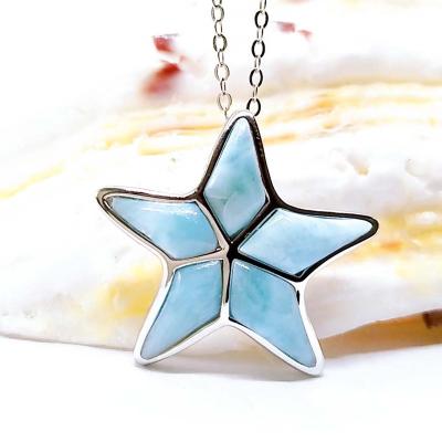 China Nickel-Free Lead-Free/handmade natural stone Wholesale Natural Larimar Jewelry Ocean Sealife 925 Sterling Silver Jewelry Starfish Larimar Gemstone Pendant Charms for sale