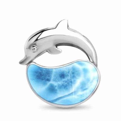 China Nickel-Free Lead-Free/handmade natural stone Custom Natural Larimar Dolphin 925 Sterling Silver Pendant Handmade Genuine Leaping Hawaiian Larimar Jewelry Wholesale for sale