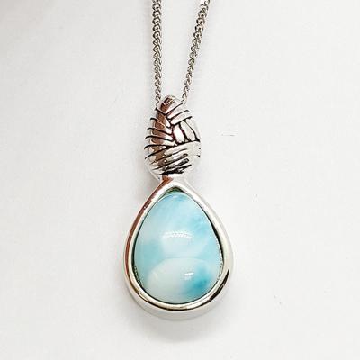 China Nickel-Free Lead-Free/handmade natural stone Antique Natural Larimar Teardrop Pendant Necklace Sterling Silver Gemstone Larimar Gemstone Jewelry for sale