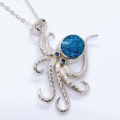 China Nickel-Free Lead-Free/handmade natural stone Customize Cute Octopus Animal Pendants Necklaces Vintage Silver Enamel Ocean Sealife Jewelry Blue Color Pendant for sale