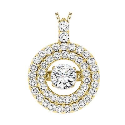 China Nickel-Free Lead-Free/handmade natural stone 14k Yellow Gold Solitaire Circle Pendant Sterling Silver Moving Stone VVS Diamond Double Halo Pendant Necklace for sale