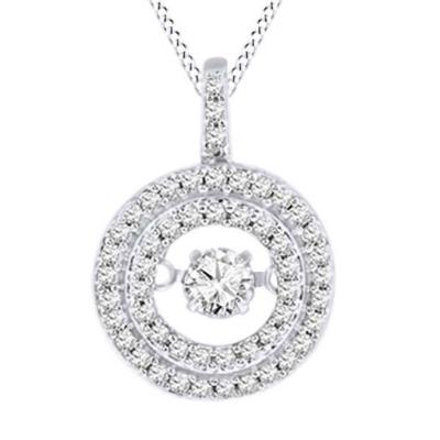 China Nickel-Free Lead-Free/handmade natural stone Sterling Silver Women's Jewelry Moving Round Cz Diamond Circle Cluster Pendant Double Circle Halo Pendant Necklace for sale