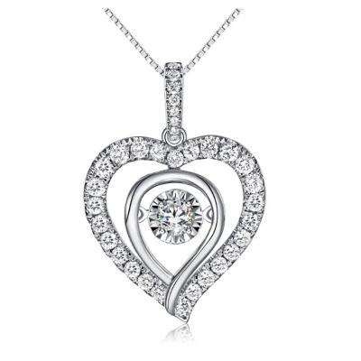 China Nickel-Free Lead-Free/handmade natural stone Women's Brilliance Fine Jewelry 925 Sterling Silver Simulated Cz Diamond Open Heart Dance Cz Halo Pendant for sale